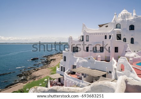 View from the famous Casapueblo, the Whitewashed cement and stucco buildings near the town of Punta Del Este. This is a hotel and a gallery art where use to work the famous artist and celebrity Carlos