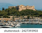 View of the famous Fort Carré and yachts at the Port Vauban in Antibes, France.