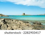 View of famous La Pelosa beach in Sardegna, Sassari Province, Italy