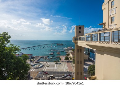 View Of The Famous Lacerda Elevator And Of Bay Of All Saints (Baía De Todos Os Santos) - Salvador, Bahia, Brazil