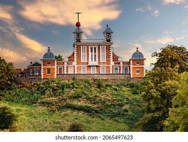 View of the famous museum building of the Royal Observatory and park in Greenwich near Blackheath area