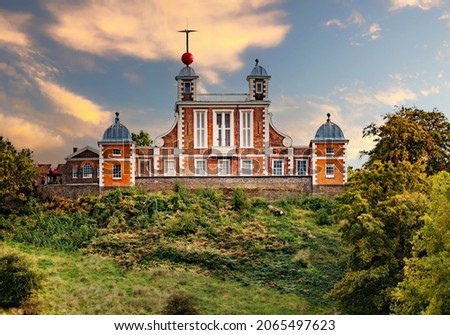View of the famous museum building of the Royal Observatory and park in Greenwich near Blackheath area