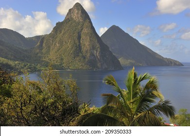 View Of The Famous Piton Mountains In St Lucia