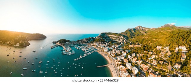 View of the famous Soller Port Marina and Dockland in Palma de Majorca in Spain in summer season
 - Powered by Shutterstock