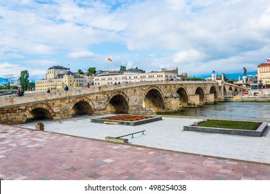 A View Of A Famous Stone Bridge In Skopje, Macedonia