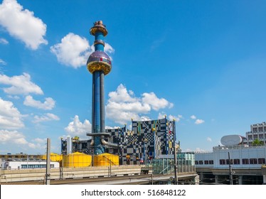 View Of The Famous Waste Incinerator Designed By Friedensreich Hundertwasser In Spittelau, Wien.