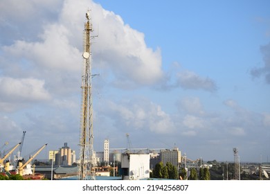 View Of A Far Away Dar Es Salaam Port Area Featuring Network Tower