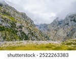 View of the fascinating variety of the mountains of the Peaks of Europe in the Parque Nacional Picos de Europa, Poncebos, Spain, September 10, 2024