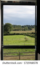 View to fields through a window