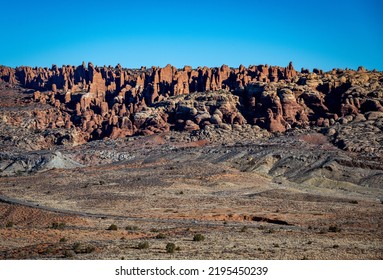 The View Of The Fiery Furnace In Arches National Park In Utah