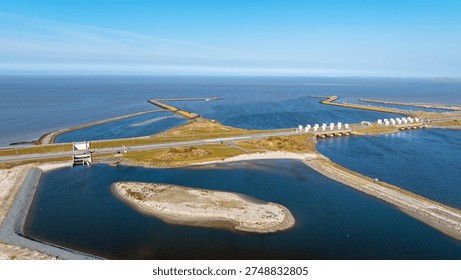 View of the fish migration river  between  the Wadden Sea and IJsselmeer in the Netherlands