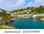 View of the fishing port of the village Polperro, in Cornwall, England, UK