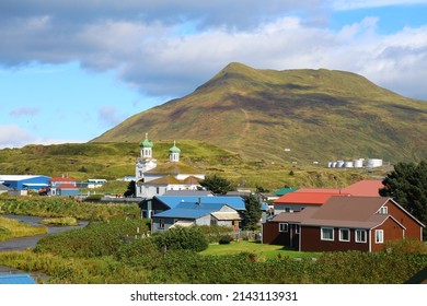 View of the fishing village Unalaska Alaska, United States. Unalaska is a city on the Aleutian Island of Unalaska Island in the State of Alaska.       