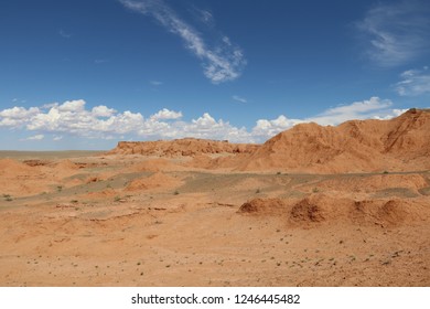 View of the Flaming Cliffs (Bajandsag) in the Gobi Desert, Mongolia.