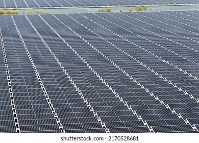 View Of The Floating Solar Power System On A Detention Basin In Kaohsiung, Taiwan.