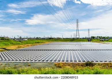 View Of The Floating Solar Power System On The Flood Detention Basin In Kaohsiung, Taiwan.