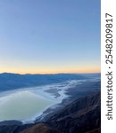 View of flooded Badwater Basin at sunset from Dante