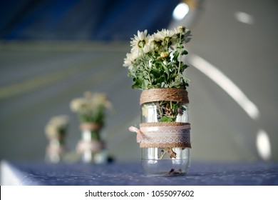 View of flower pot on table, focus on foreground.