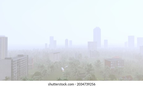 View To The Foggy City Background