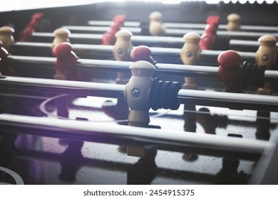 A view of a foosball table.