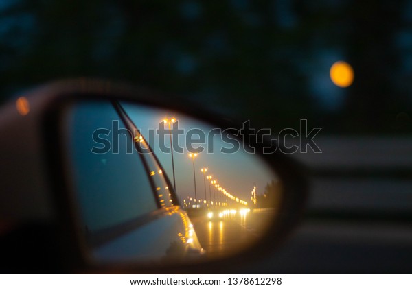 View Form Inside Carright Mirror On Transportation Stock Image 1378612298