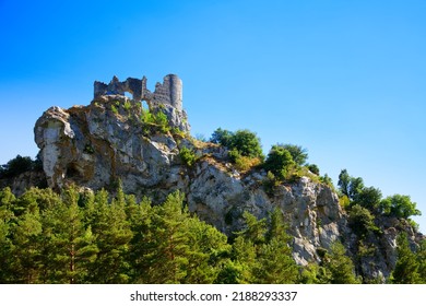 View of Fort de Sabarda while hiking the Cathar trail in the small village of Fenouillet
