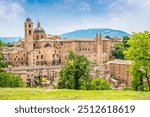 A view from the Fortress Albornoz towards the city center in Urbino, Italy in summertime