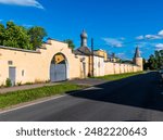 View of the fortress wall of Pokrovsky town from Sapernaya Street, Sofia district, Pushkin city (Tsarskoye Selo)St. Petersburg, Russia. The architect is Pokrov.