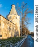 View of the fortress wall of Pokrovsky town from Sapernaya Street,  Pushkin city (Tsarskoye Selo), St. Petersburg, Russia. The architect is V.A Pokrovsky.