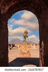 View Of The Forum With Volcano Vesuvius In The Background, Archeological Excavations Of Pompei, Naples, Italy