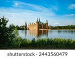 View of Frederiksborg castle in Hillerod, Denmark