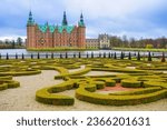 View of Frederiksborg Castle near Copenhagen, Denmark.