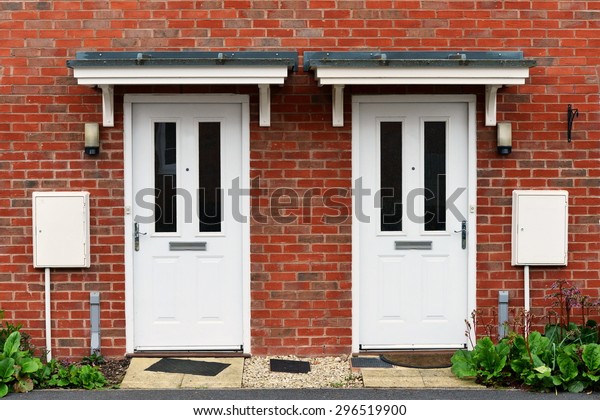 View Front Doors Two Neighbouring Red Stock Photo Edit Now 296519900