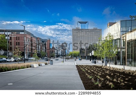A view from in front of newly build convention center and sports arena in downtown district of Lexington, Kentucky