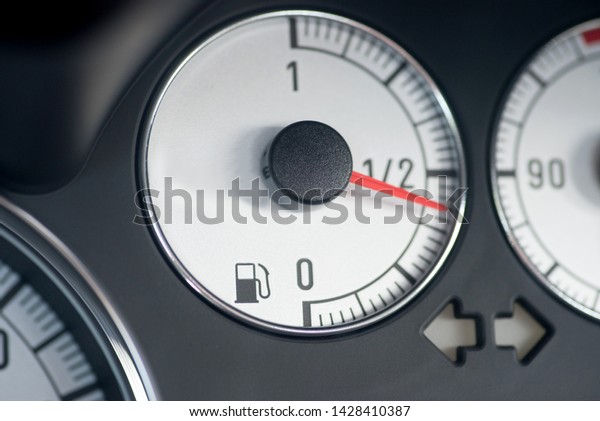 A view of a\
fuel gauge from a natural gas\
car