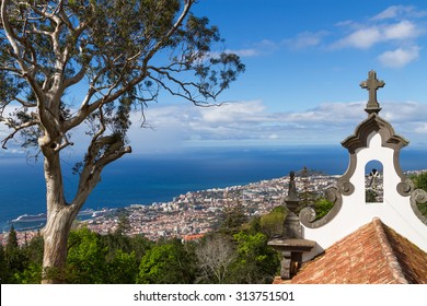 View Of Funchal From The Monte. Chapel De La Quinta Do Monte In Foreground,  Madeira, Portugal