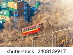 View of a funicular railway used to go up and down the hills Vladivostok, Russia.