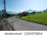 A view from the funicular from Stans, the first stage in a way to the Stanserhorn mountain. The Stanserhorn is a mountain in Switzerland, located in the canton of Nidwalden.