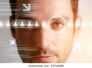 View of a Futuristic technology user interface with retinal recognition