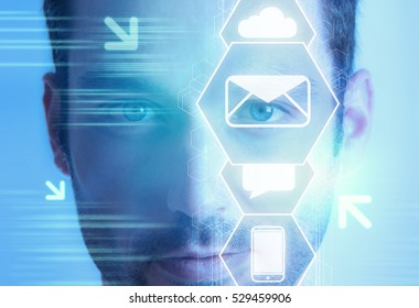 View of a Futuristic technology user interface with retinal recognition