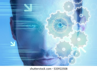 View of a Futuristic technology user interface with retinal recognition