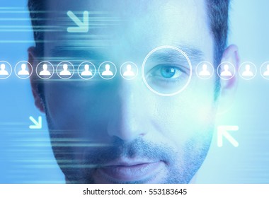 View of a Futuristic technology user interface with retinal recognition