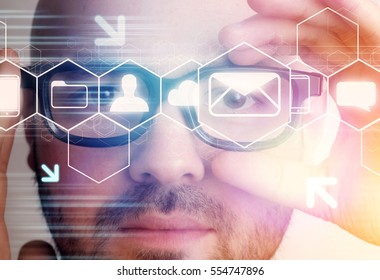 View of a Futuristic technology user interface with retinal recognition