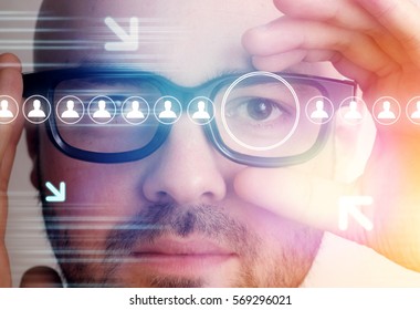 View of a Futuristic technology user interface with retinal recognition