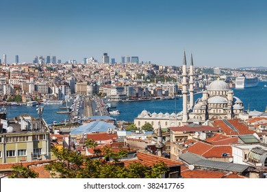 View of the Galata bridge and mosque in Istanbul, Turkey