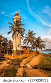 View of the Galle lighthouse in Sri Lanka on Sunset or sunrise. Travel and vacation theme