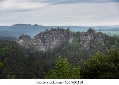 View to the Gamrig rock formation in the Saxon Switzerland area in Germany