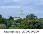 View of gardens surrounding the Government House in Melbourne, Australia. Located in the Kings Domain Park.