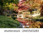 View of the Gardens of Villa Melzi in Bellagio, Lake Como, Lombardy region, Italy.