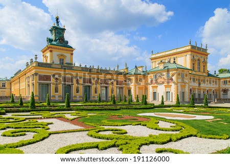 A view of gardens in Wilanow Royal Palace, Warsaw, Poland
